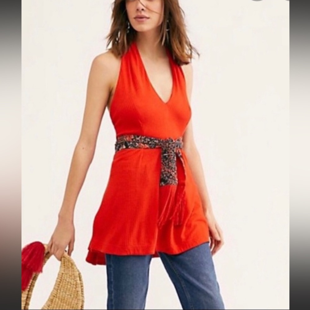 Free People NWOT Red Wrap It Up Halter Top Size Small Free People Tops